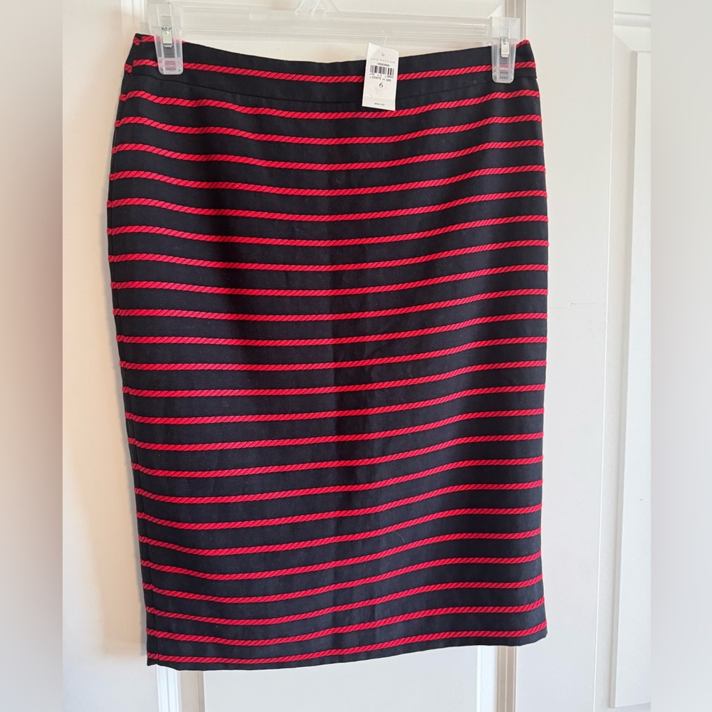 Ann Taylor Navy and Red Striped Pencil Skirt